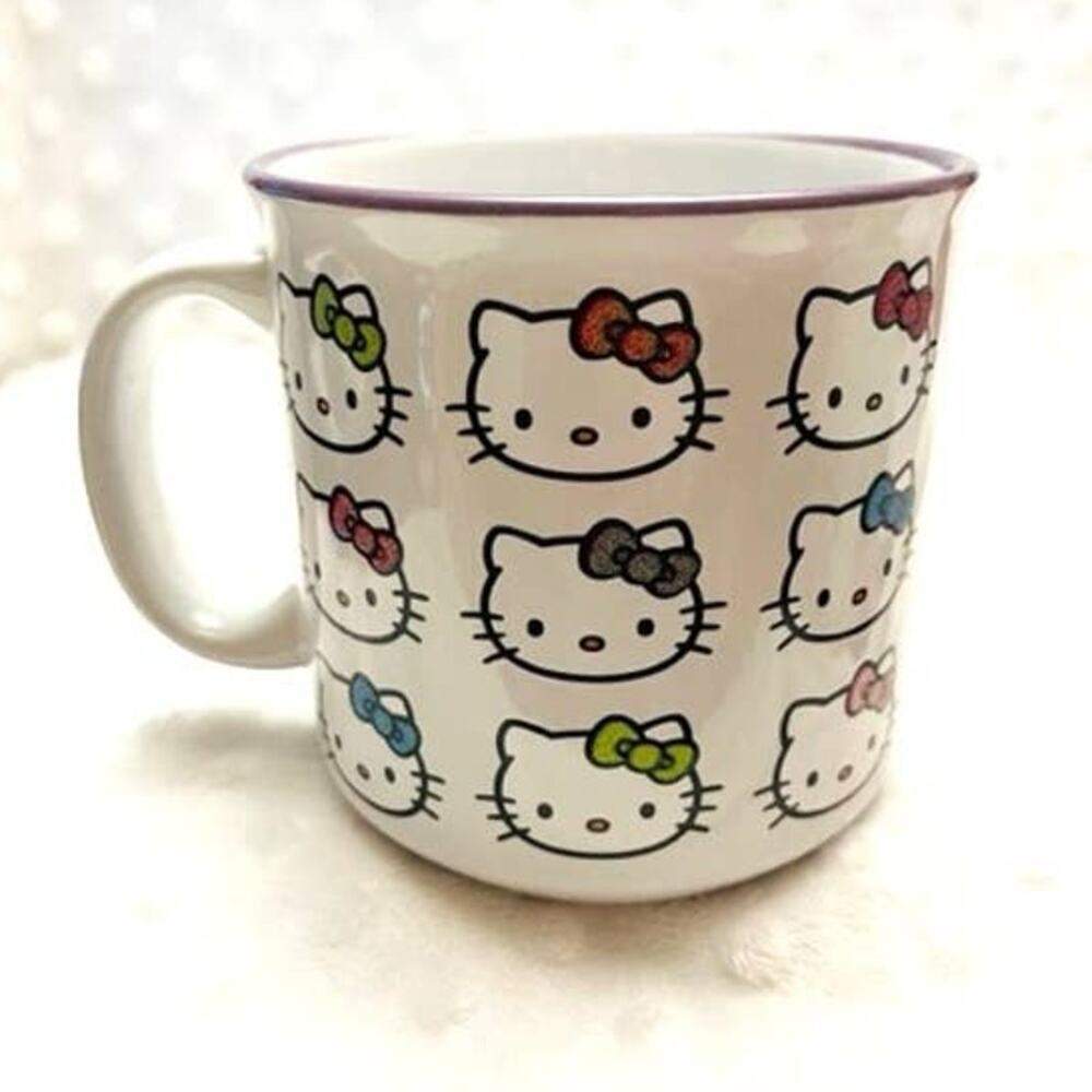 Hello Kitty Mutli Color Sparkle Bow Faces Print 20oz Ceramic Mug-NEW